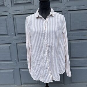 Women's Button Down Long Sleeve White/ Pink-tan Color Size Medium!